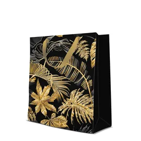 Darčeková taška premium stredná - Gold Leaves 20x10x25 cm